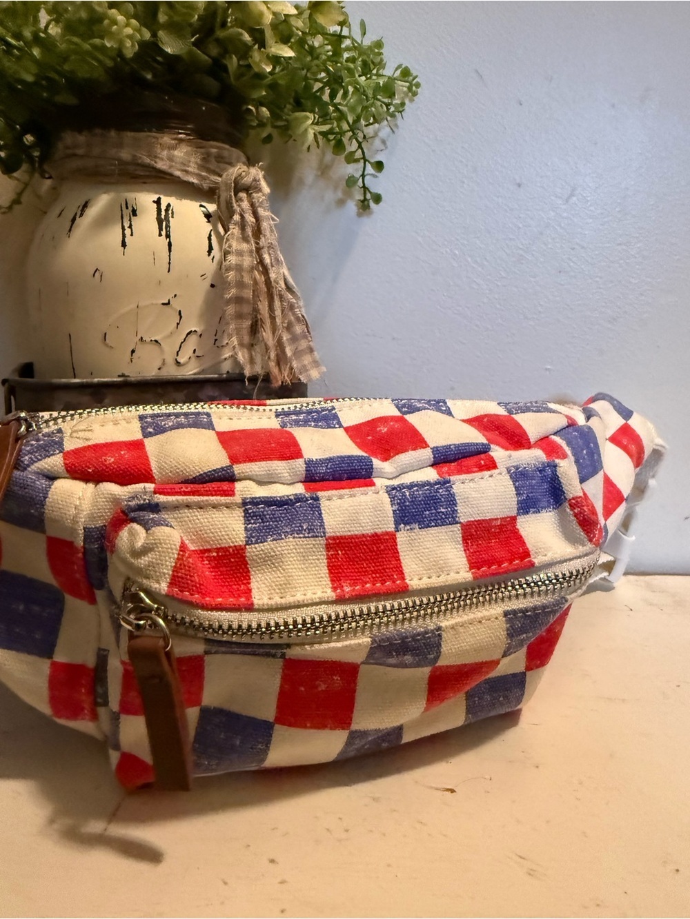 Mad Love Check Print Americana Fanny - Off-white EXCELLENT PRE-LOVE CONDITION